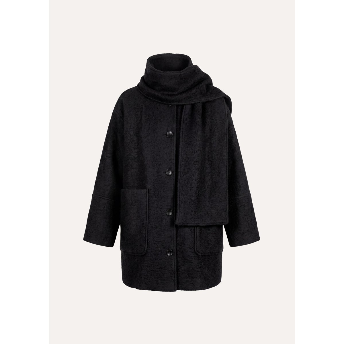 Manteau long oversize à écharpe amovible noir, LA FEE MARABOUTEE
