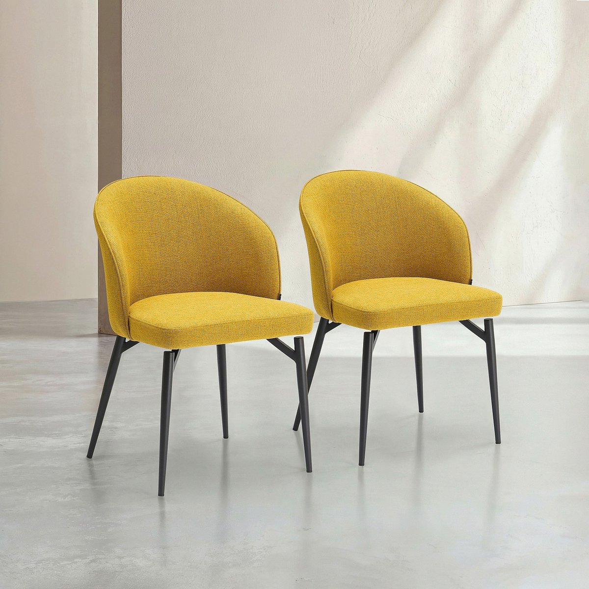 Lot de 2 chaises en tissu et métal SPINNE jaune moutarde, HABITAT