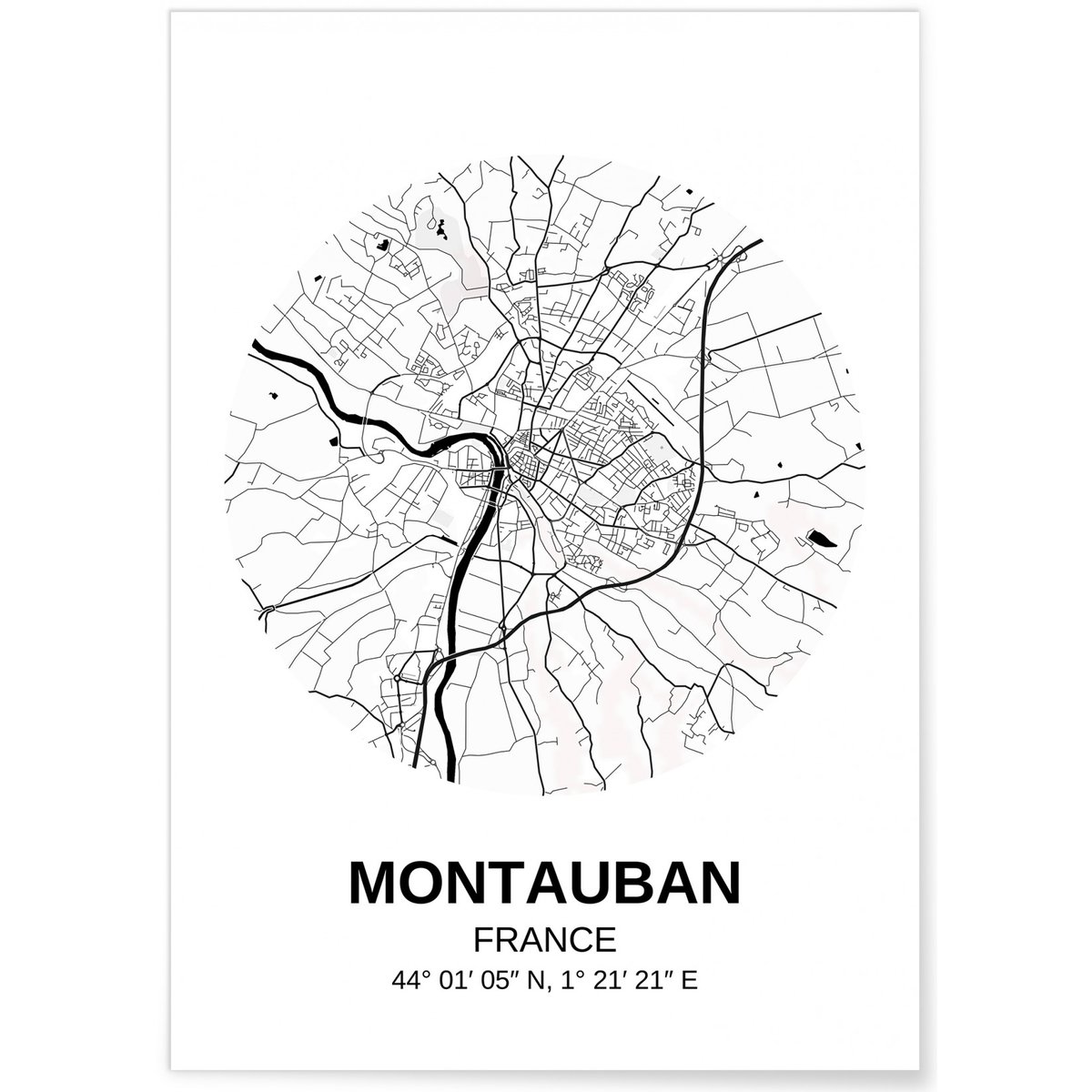 Affiche Carte Montauban blanc, L'AFFICHERIE