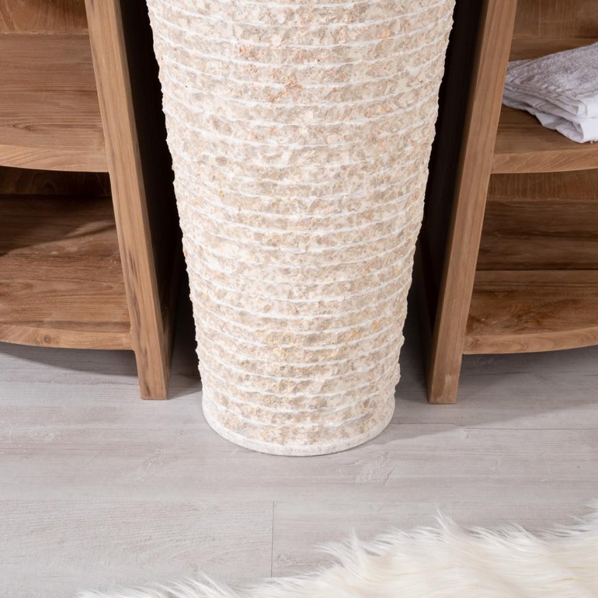 Meuble + vasque en teck rectangle 120cm FLORENCE crème, WANDA COLLECTION