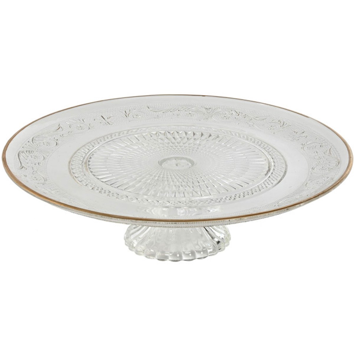 Présentoir à gâteau ou tarte sur pied en verre et liseré doré 33x33x9.5cm transparent, WADIGA