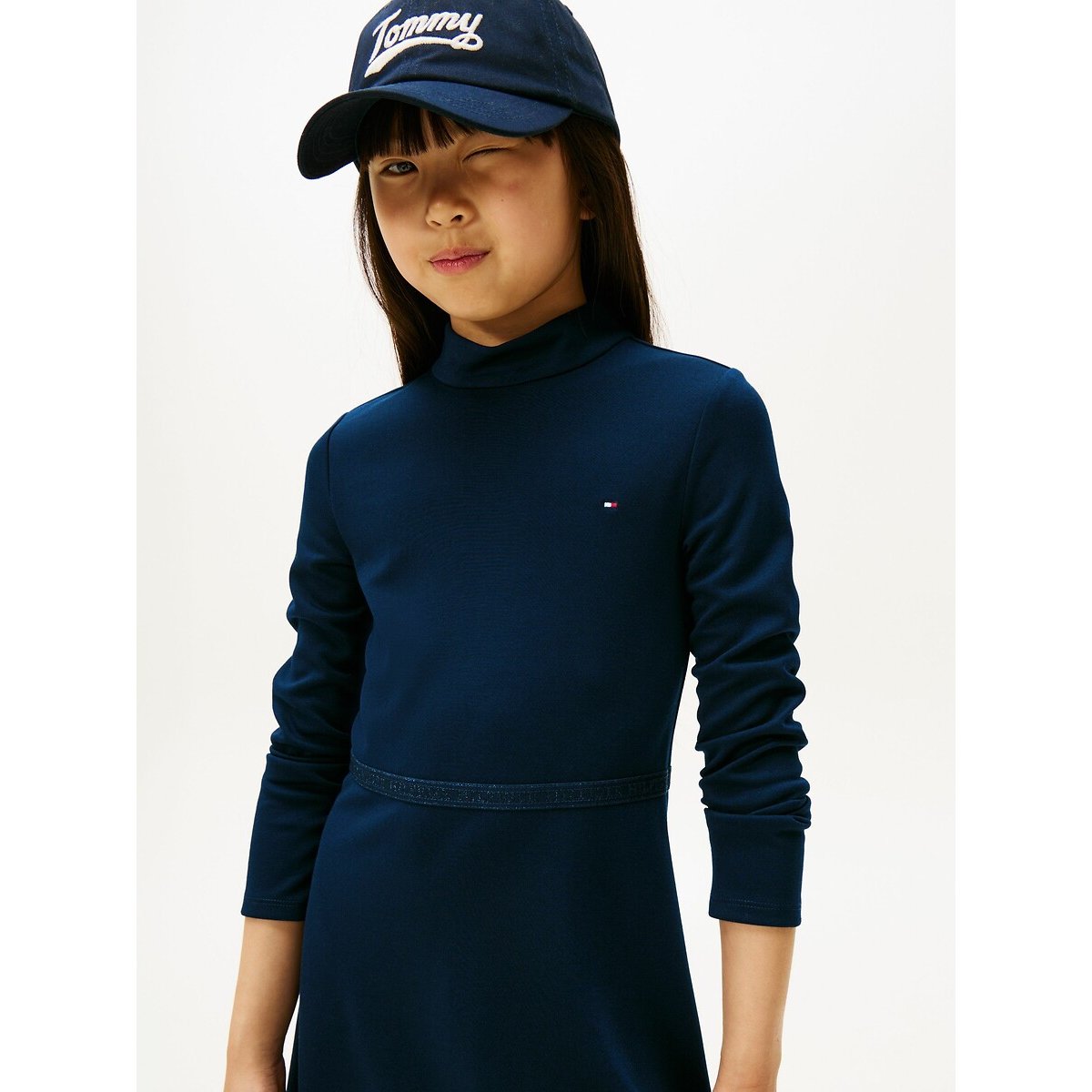 Long Sleeve Turtleneck Dress navy blue, TOMMY HILFIGER