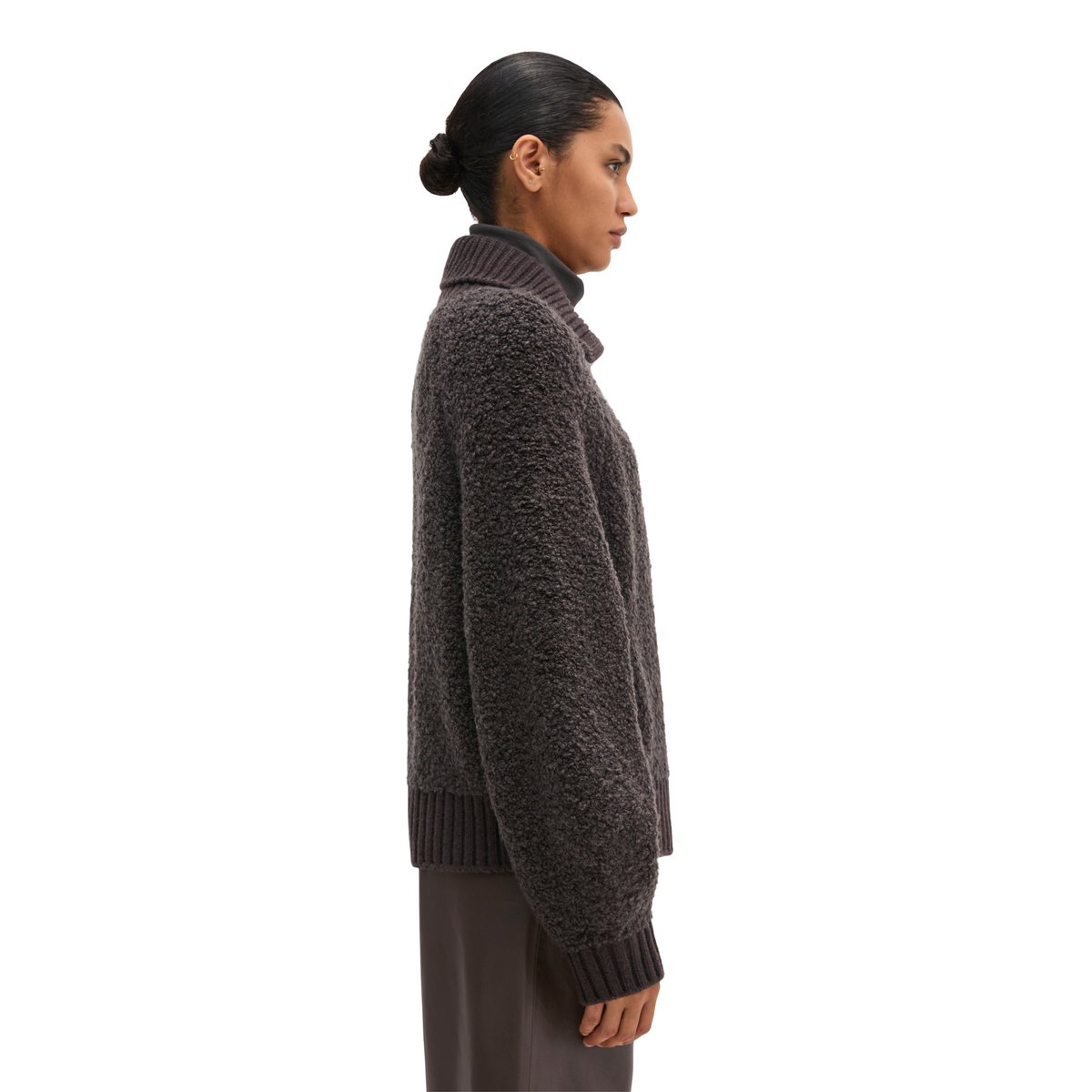 Cardigan ample à fermeture éclair en fil bouclé marron, MARC O'POLO