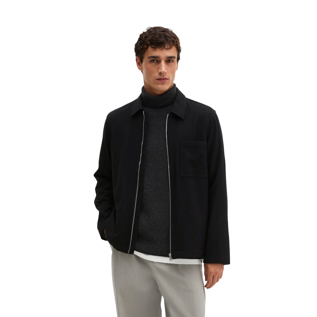 Sur-chemise à fermeture éclair, coupe classique en flanelle technique douce noir, MARC O'POLO