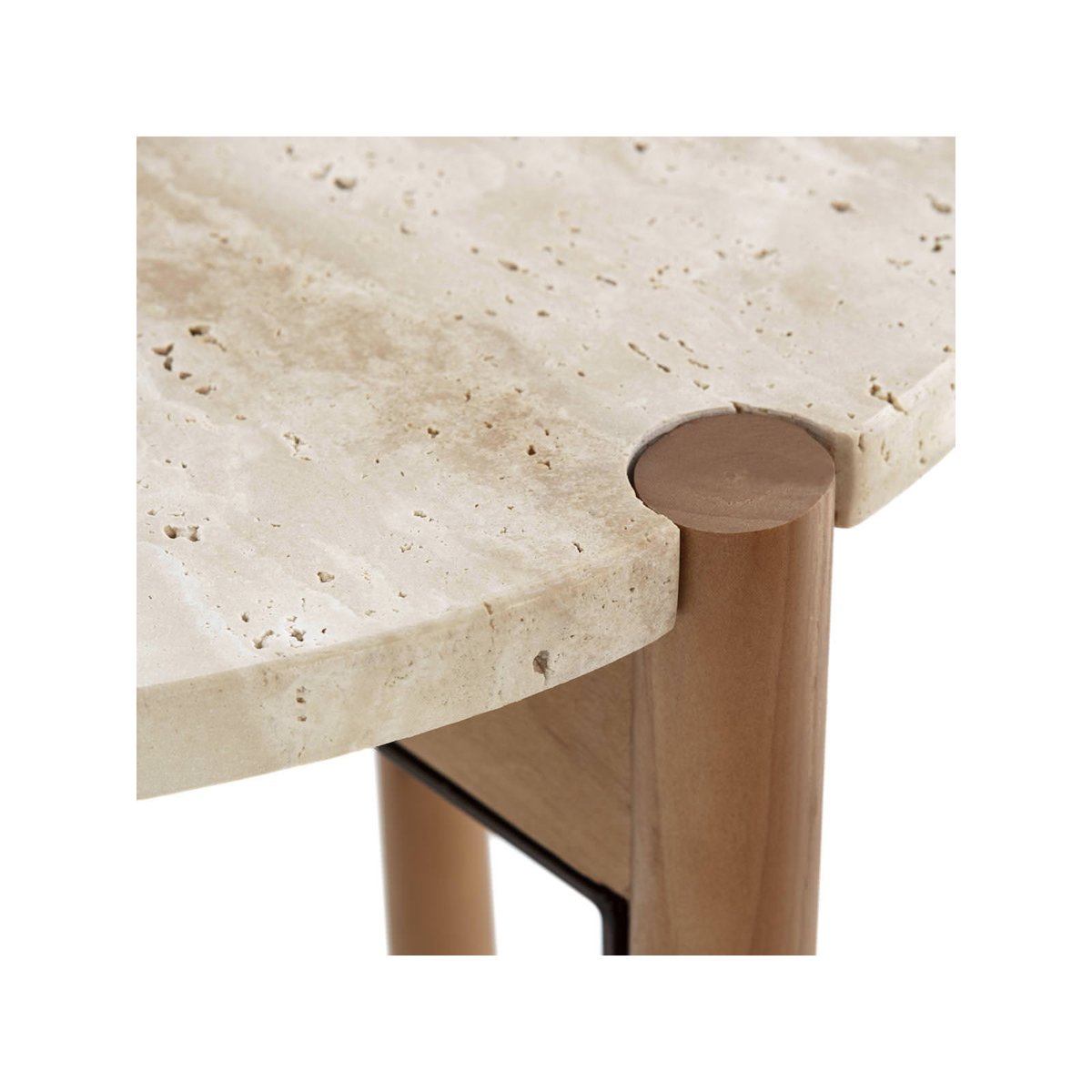 Table d'appoint ronde en travertin et bois naturel et noir, RECOLLECTION