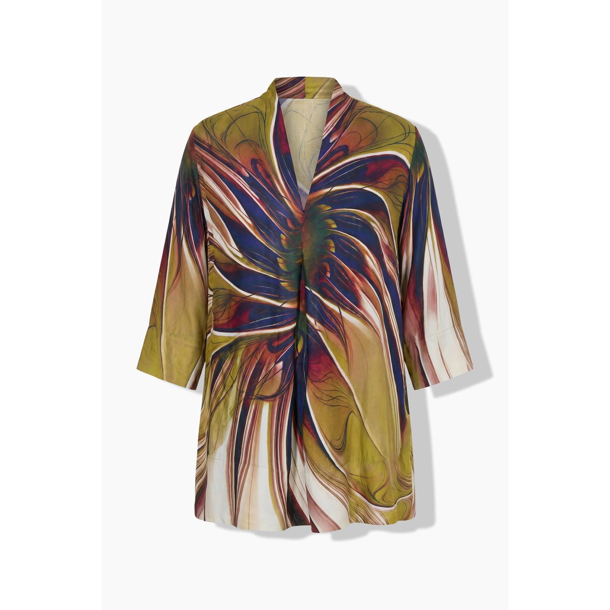 Blouse en satin motif feuilles prune foncé, ULLA POPKEN