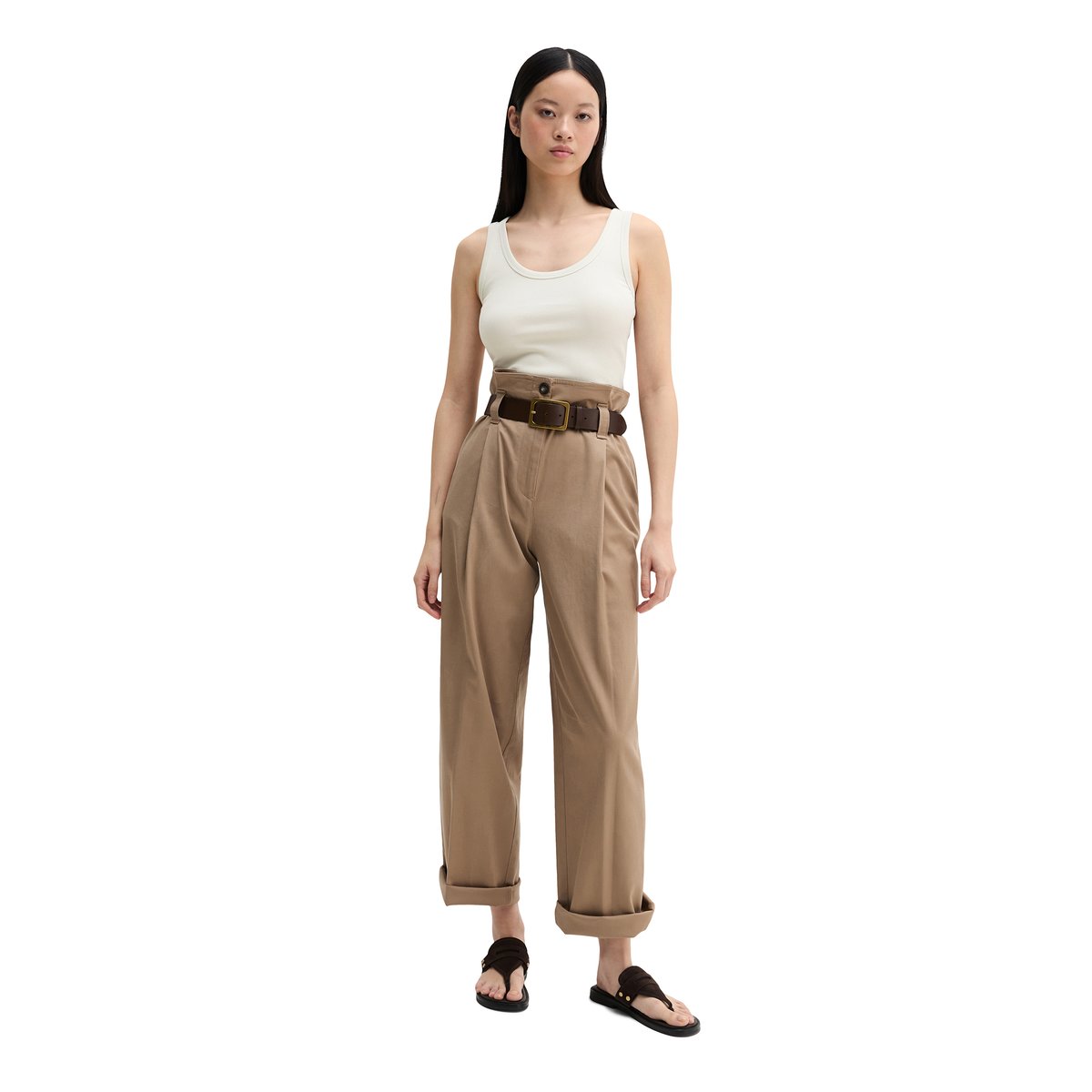 Débardeur slim en jersey stretch de coton bio marron gris, MARC O'POLO