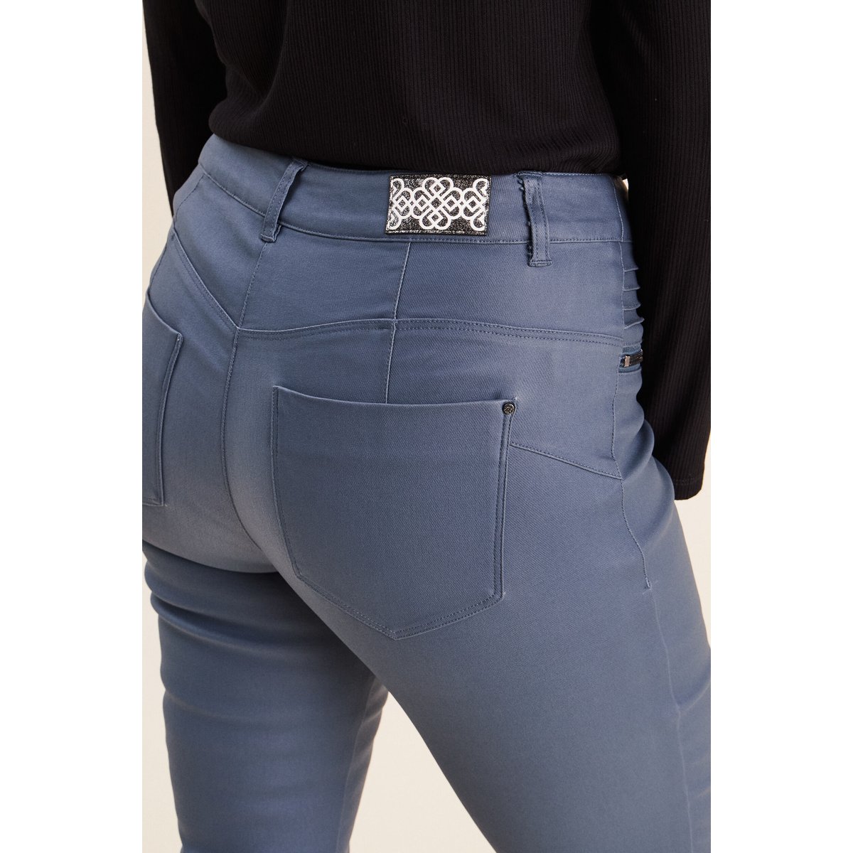 Pantalon enduit ajusté taille basculée bleu foncé, BREAL