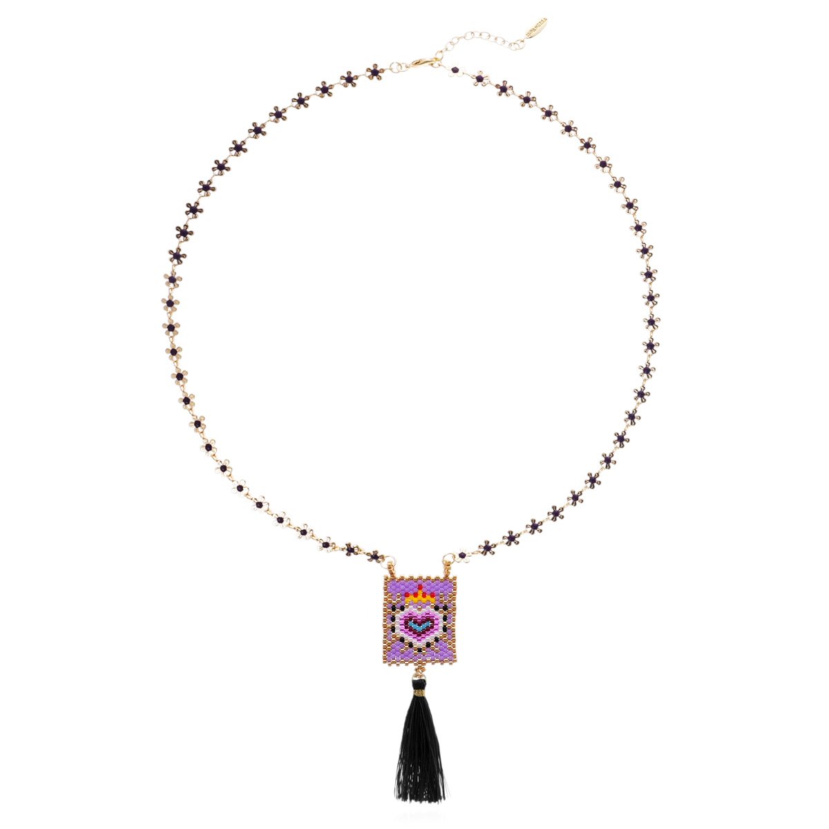 Collier sautoir avec pendentif en perles et pompon BONITO noir, HIPANEMA