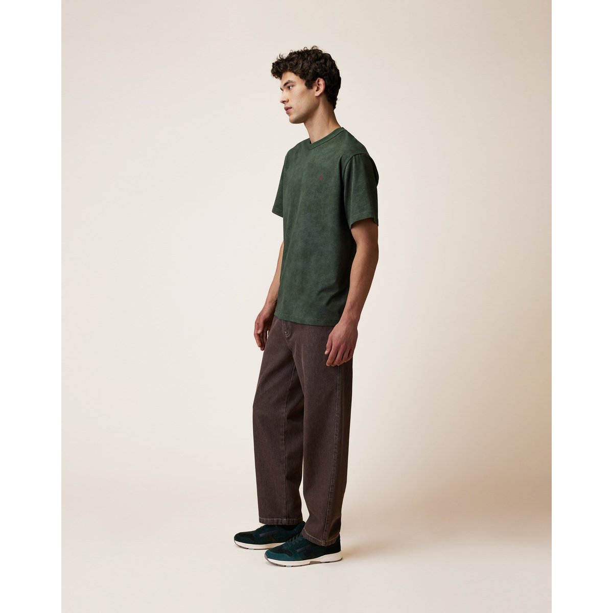 T-shirt en maille vert foncé chiné, FAGUO