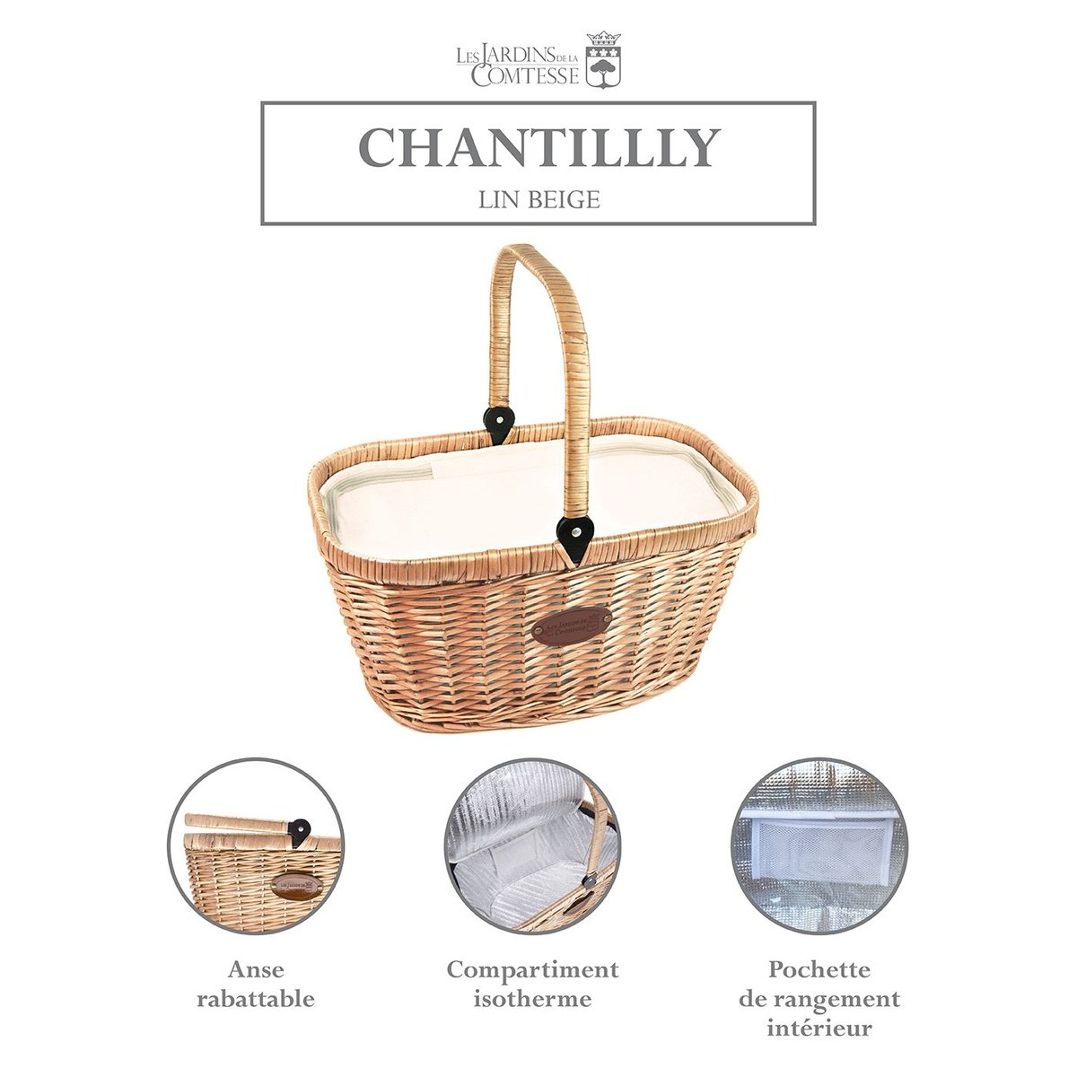 Panier isotherme anse rabattable Chantilly autres, LES JARDINS DE LA COMTESSE