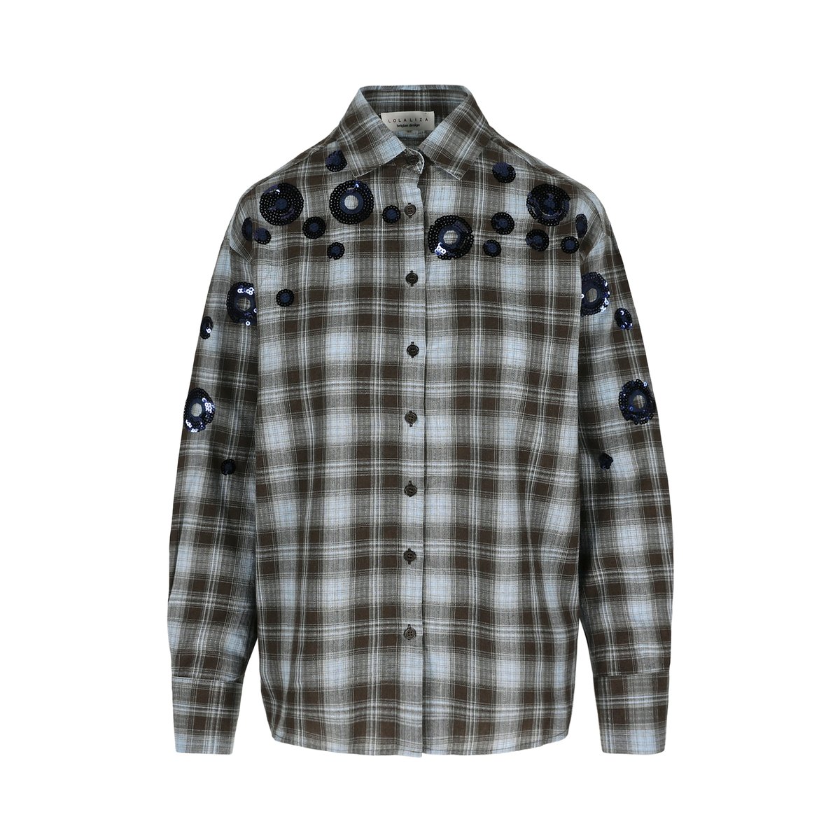 Chemise à carreaux brodée brun fonce chocolate, LOLALIZA