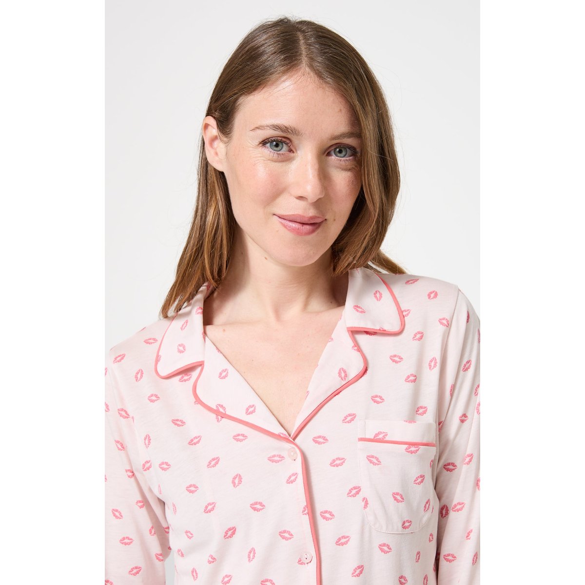 Pyjama boutonné en lyocell imprimé Kiss nude, ARTHUR