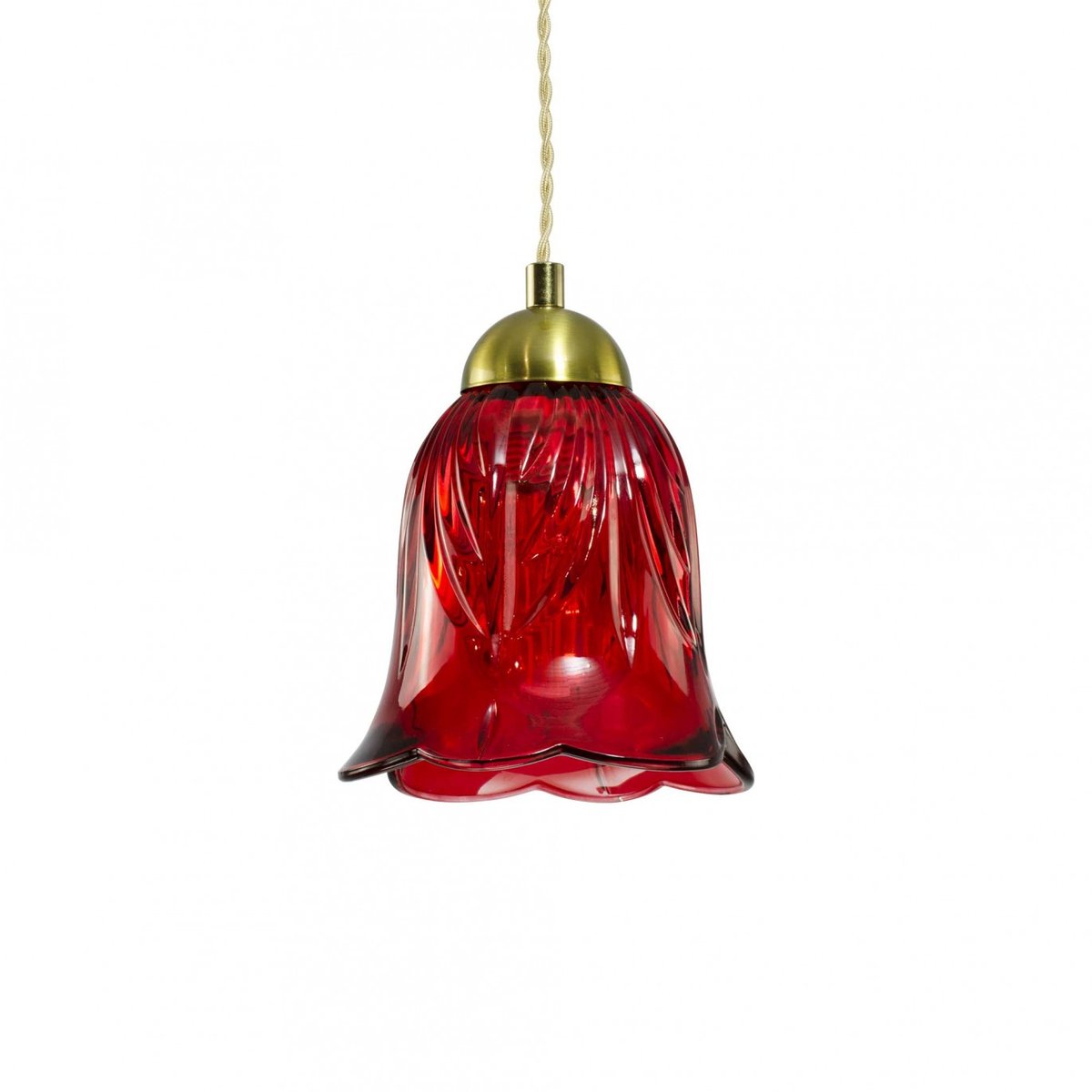 Suspension fleur en verre et métal, ARELI rouge, C-CREATION