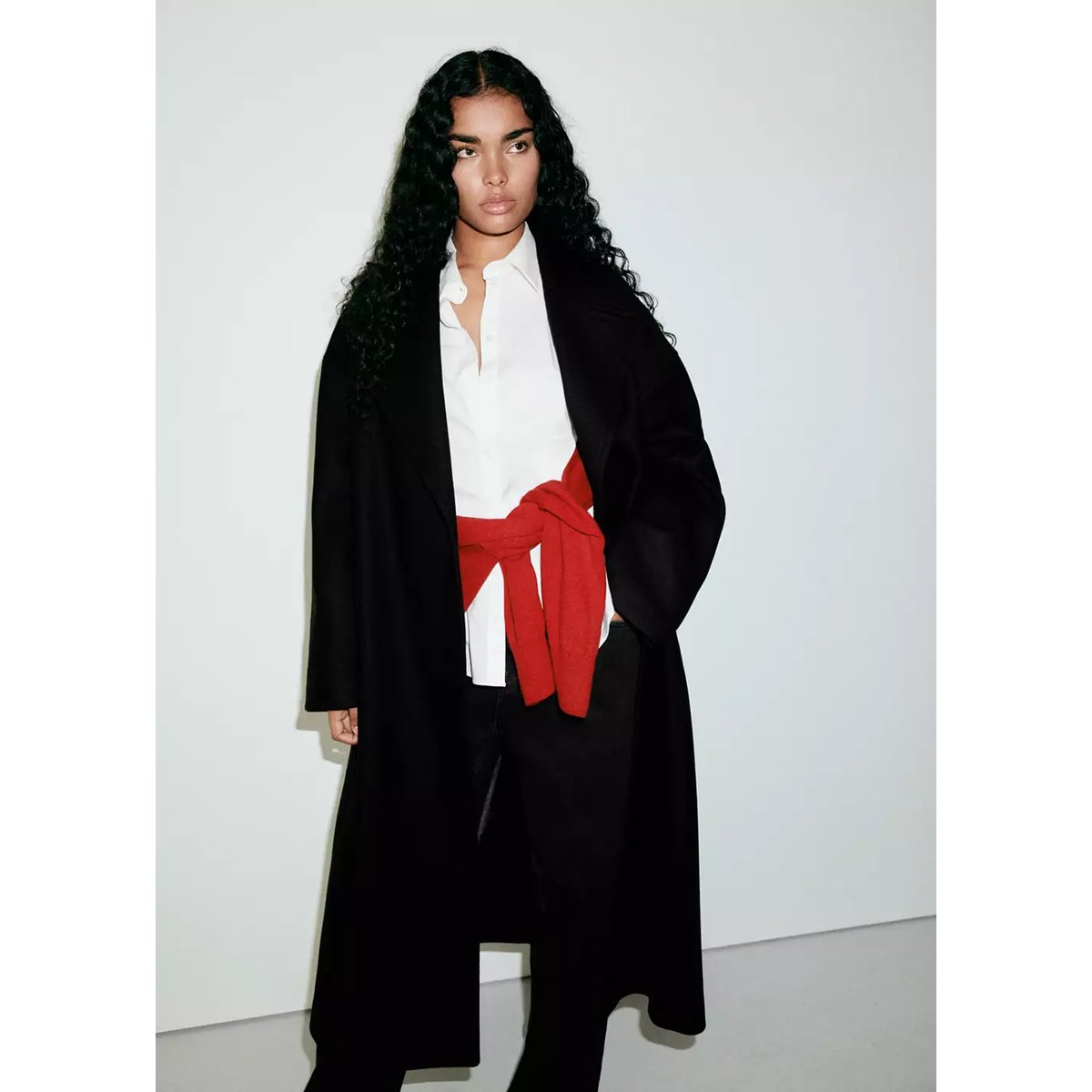 Manteau laine Manteco ceinture noir, MANGO
