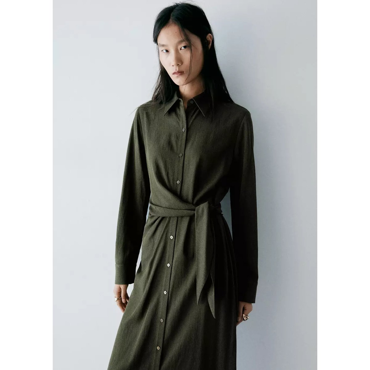 Robe chemisier nœud vert, MANGO