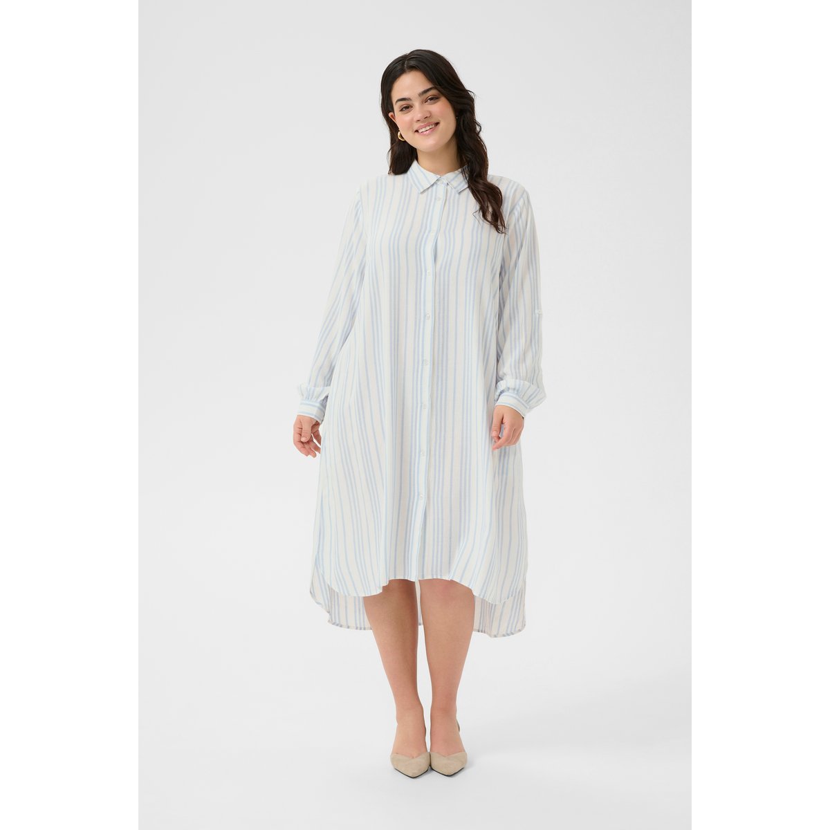 Dress blanc chalk/bleu soft chambray rayé, KAFFE CURVE