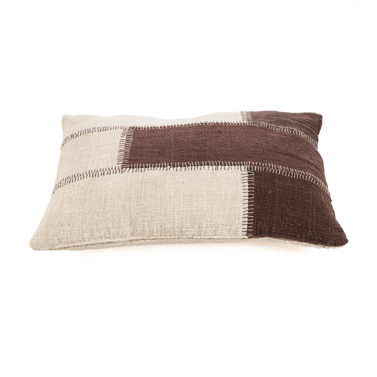 Housse de coussin en coton COCOA PATCHWORK brun naturel, BAZAR BIZAR