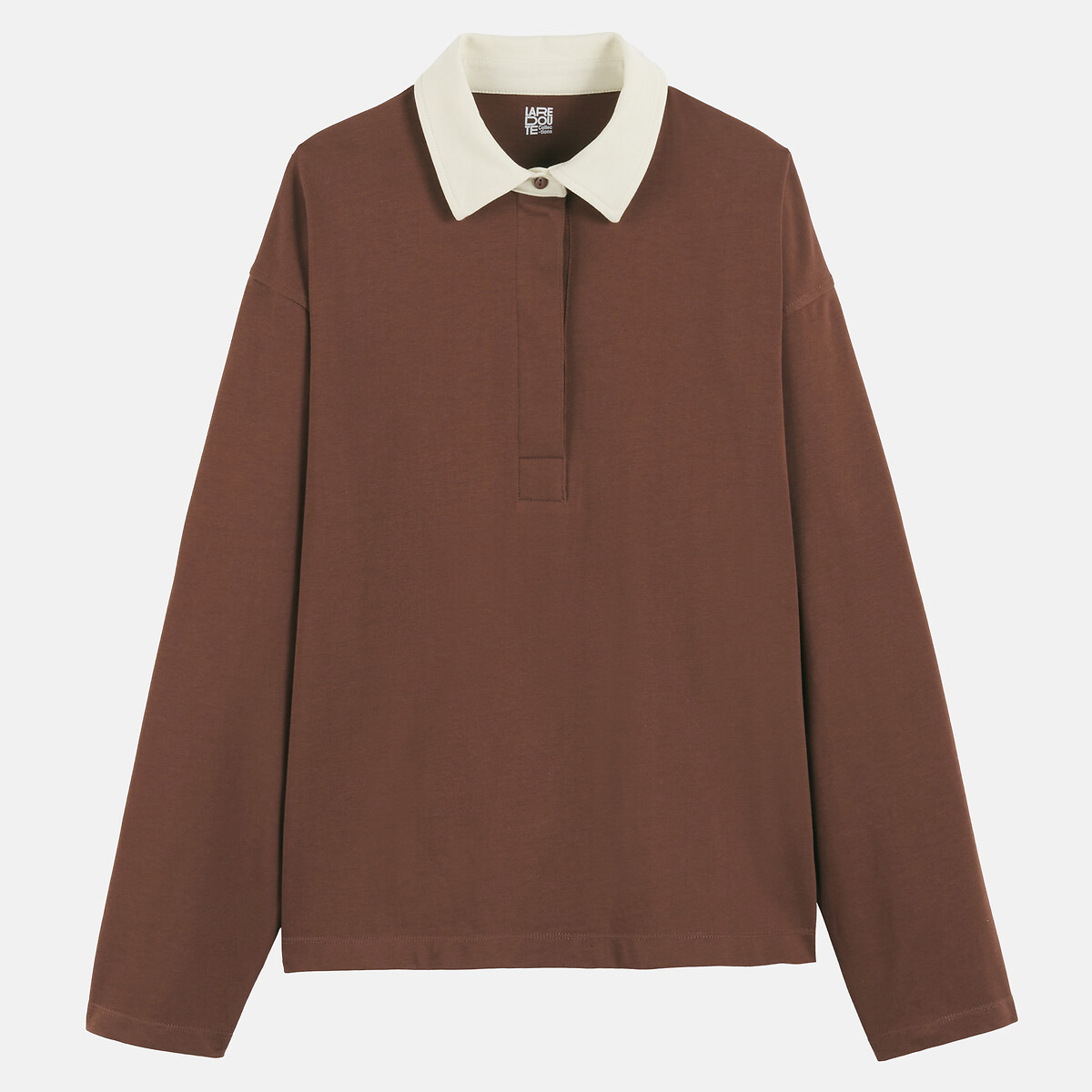 T-shirt collo polo, maniche lunghe marrone, LA REDOUTE COLLECTIONS