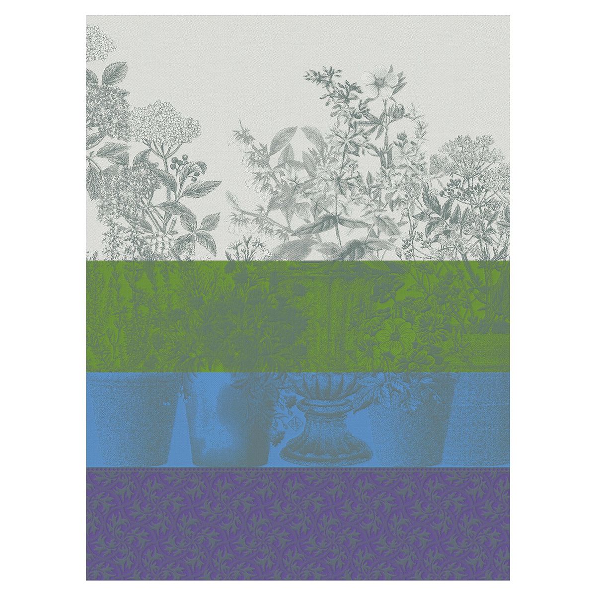 Torchon en Coton, FLORAISON RAYÉ lilas, LE JACQUARD FRANCAIS