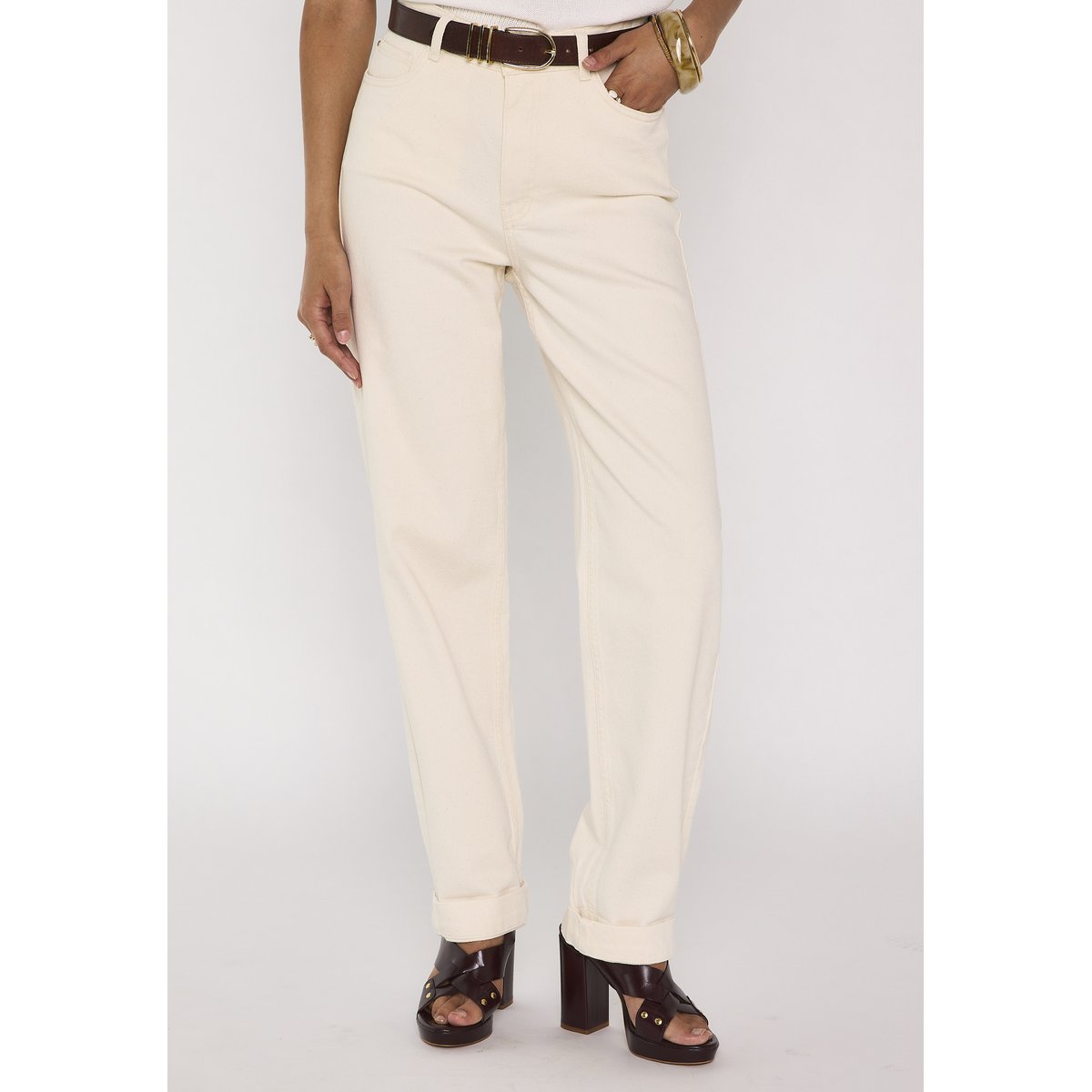 Jean large en coton mélangé AGATHE creme, Maison 123