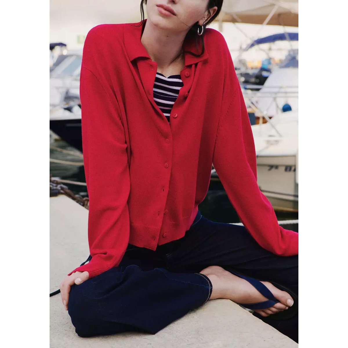Cardigan maille fine col polo rouge, MANGO TEEN