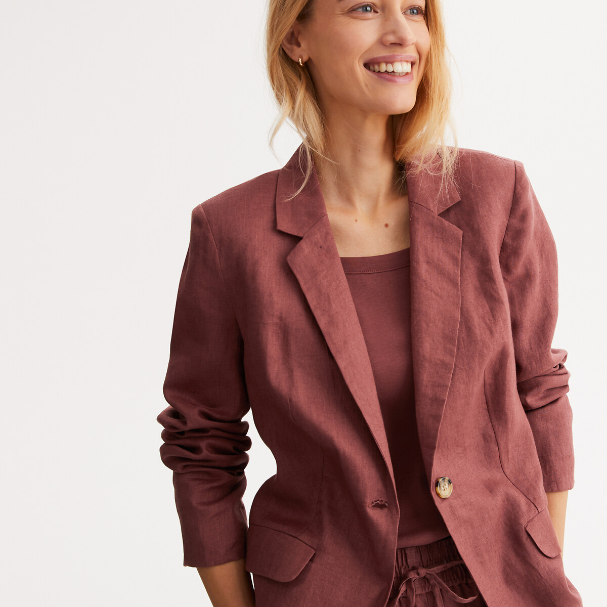 Slim-Fit Long Jacket in Pure Linen brown, ANNE WEYBURN