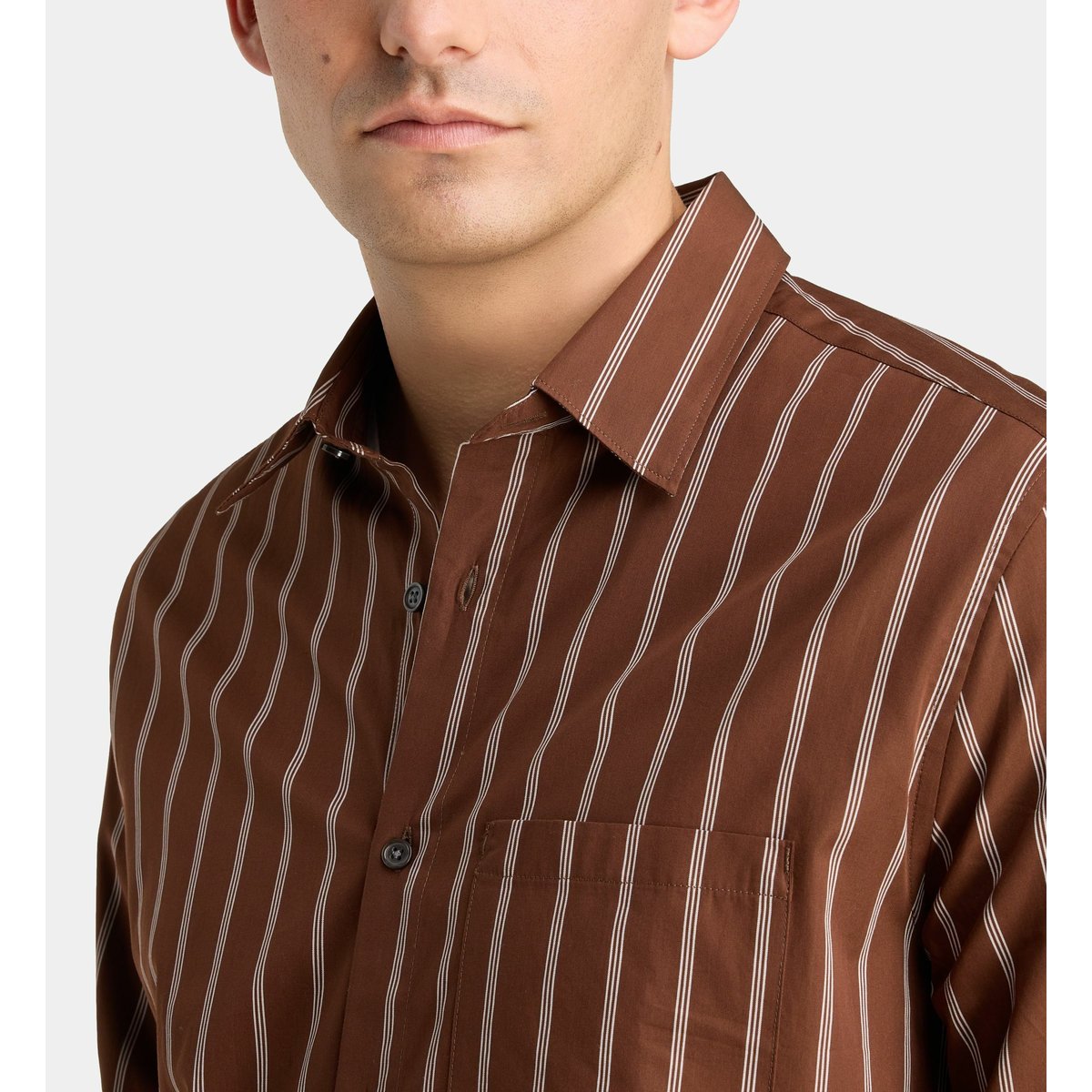 Chemise rishtri 6 rayée en coton marron chocolat, GALERIES LAFAYETTE