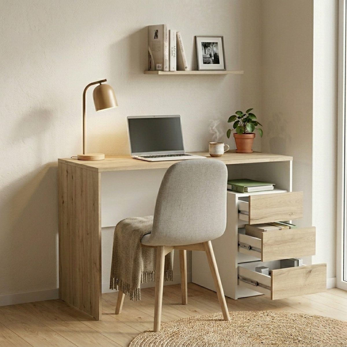 Bureau 3 tiroirs SIERRA bois clair, CALICOSY