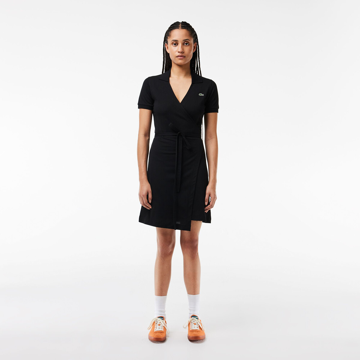 Wrapover Polo Dress in Mini Cotton Pique black, LACOSTE