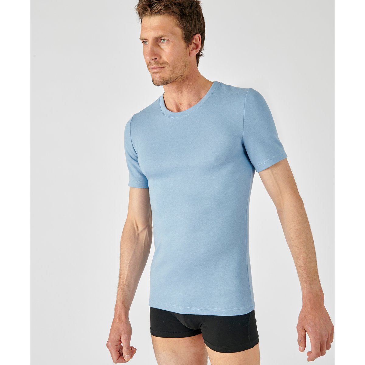 T-shirt double face col rond Thermolactyl bleu grisé, DAMART
