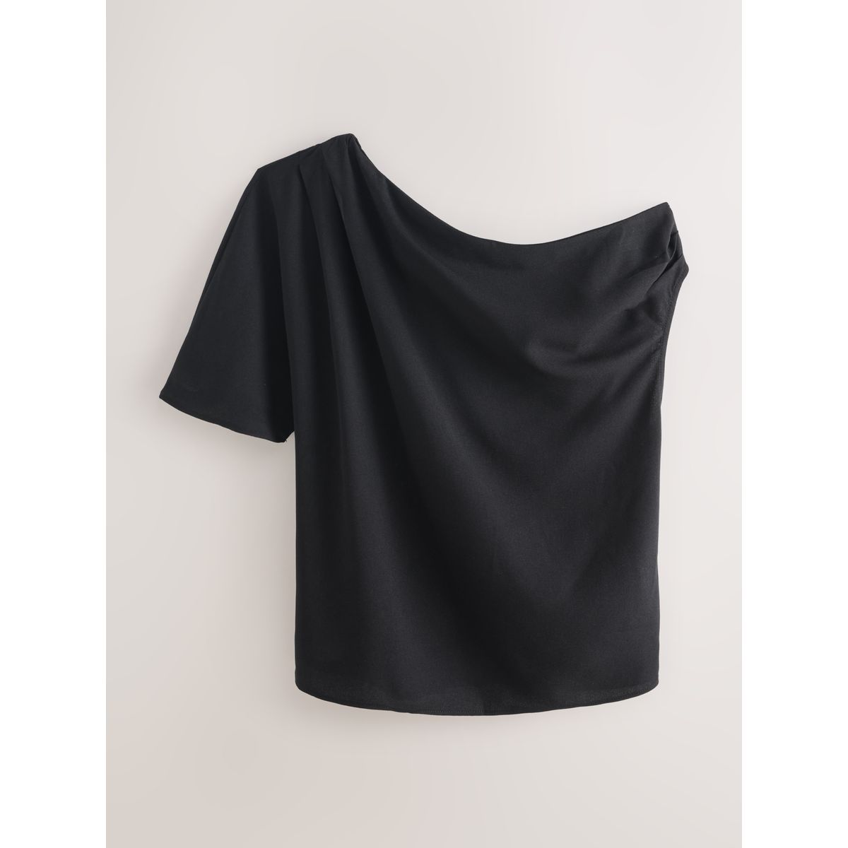 Haut asymétrique drapé à manches courtes noir, NEXT