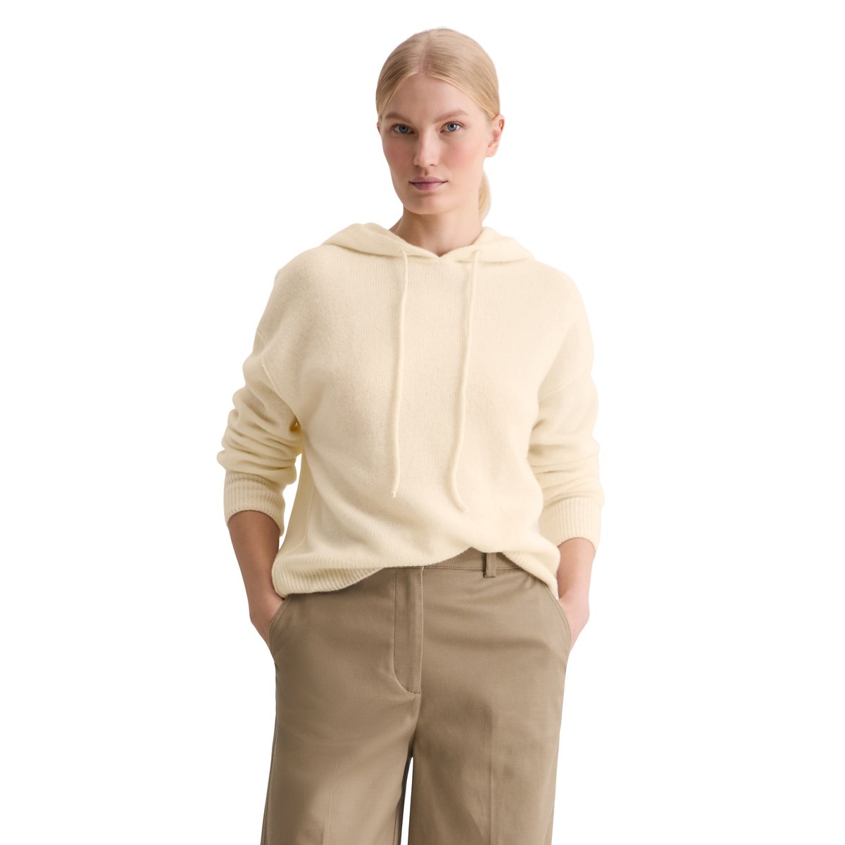 Hoodie en tricot regular en laine d'agneau moelleuse blanc naturel, MARC O'POLO