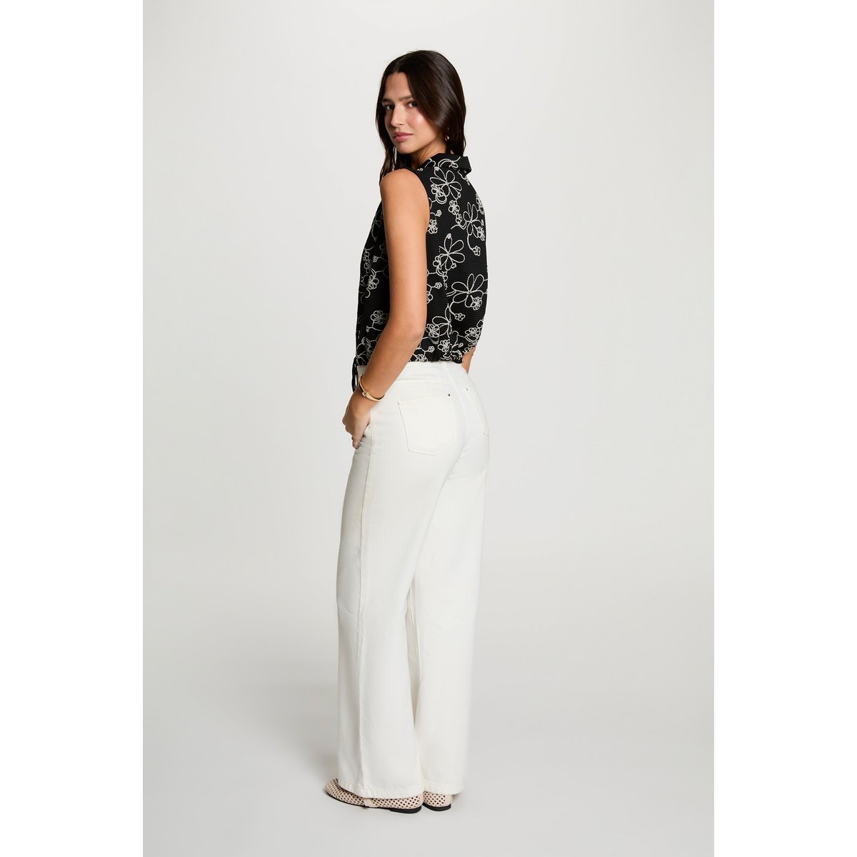 Chemise sans manches col v noir, MORGAN