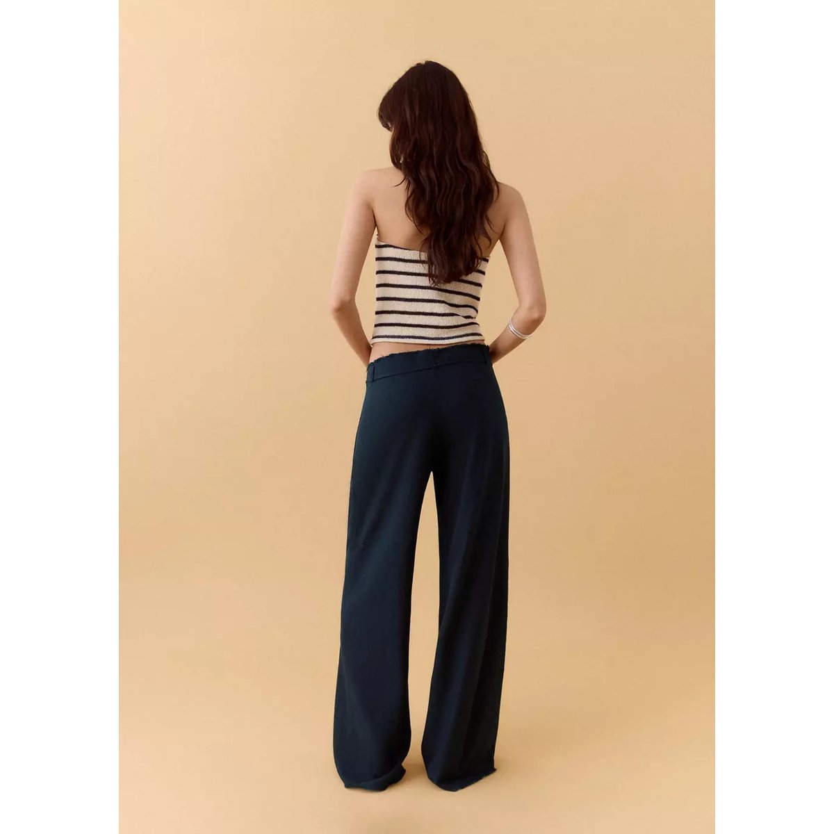 Pantalon droit détails effilochés bleu marine, MANGO TEEN
