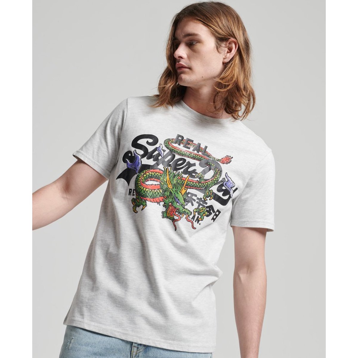 T-shirt Vintage Logo Narrative gris glacier chiné, SUPERDRY