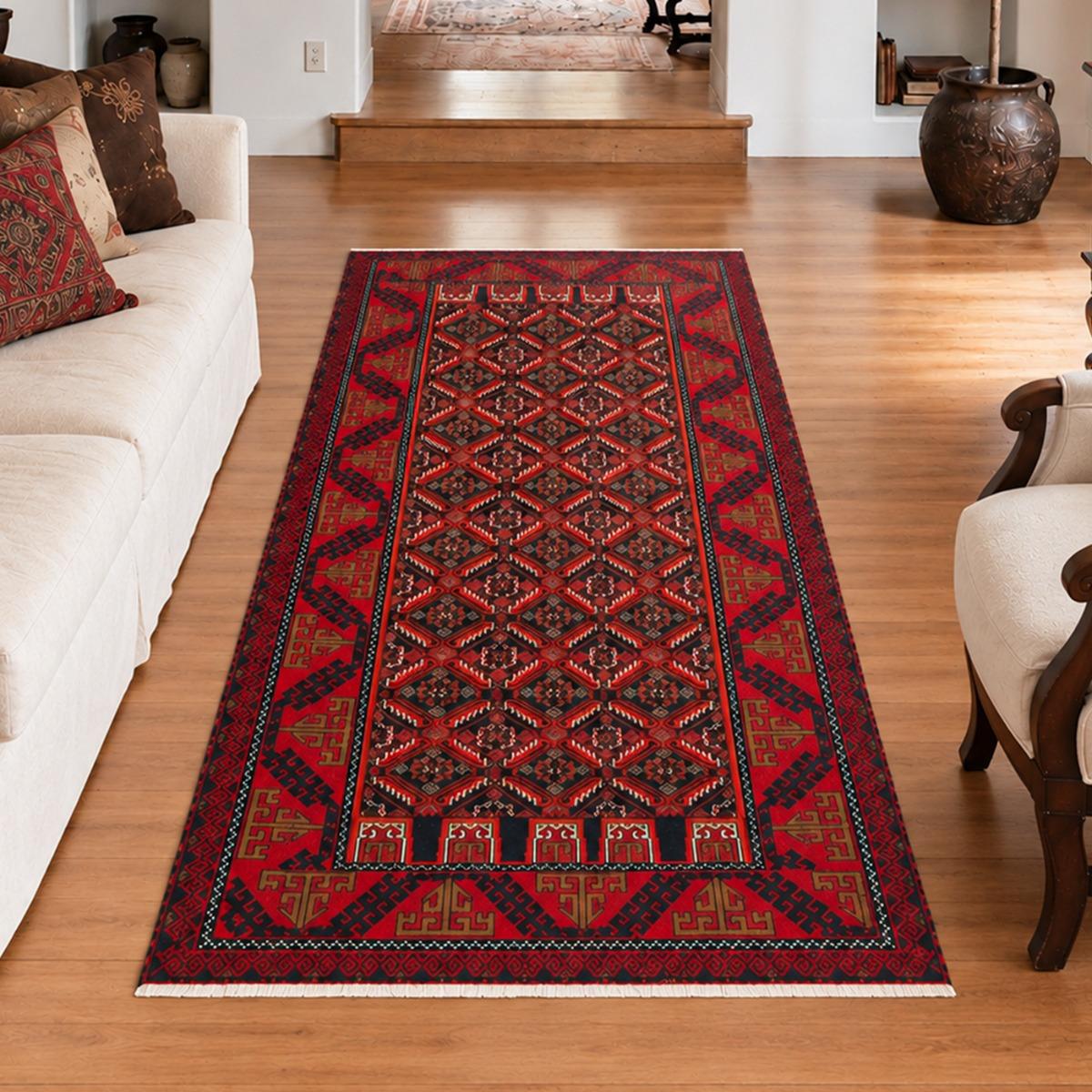 Tapis d'orient, motif oriental authentique, noué main, BALUTSCH 9 rouge, beige, noir, UN AMOUR DE TAPIS