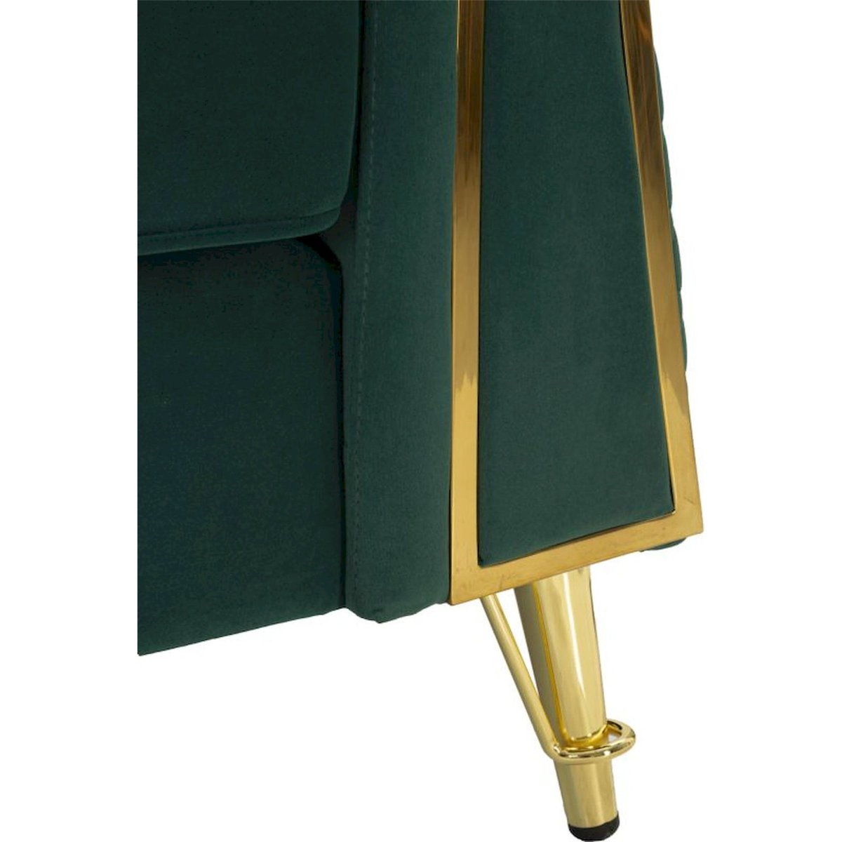 Fauteuil capitonné pieds en métal avec coussin vert et doré, RECOLLECTION