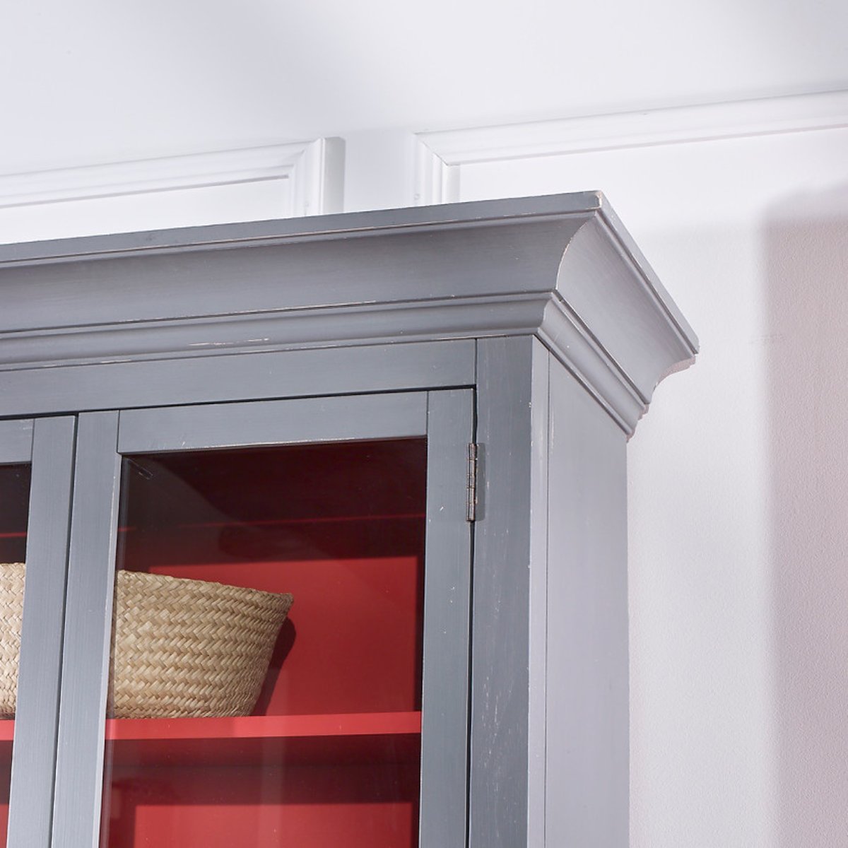 Armoire vitrée en pin 6 étagères EMILY grise, ROBIN DES BOIS