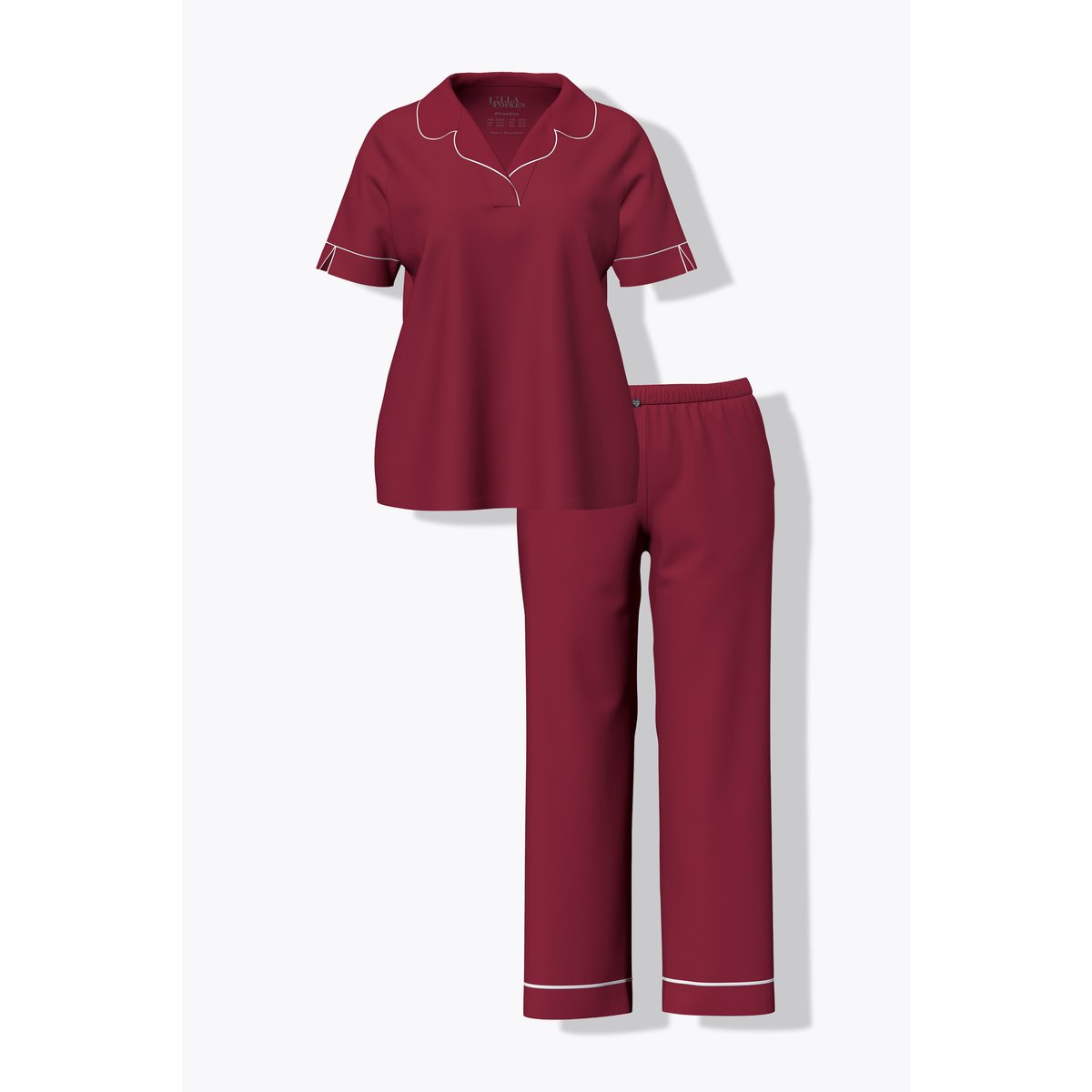 Pyjama col à revers et manches courtes rouge pur, ULLA POPKEN