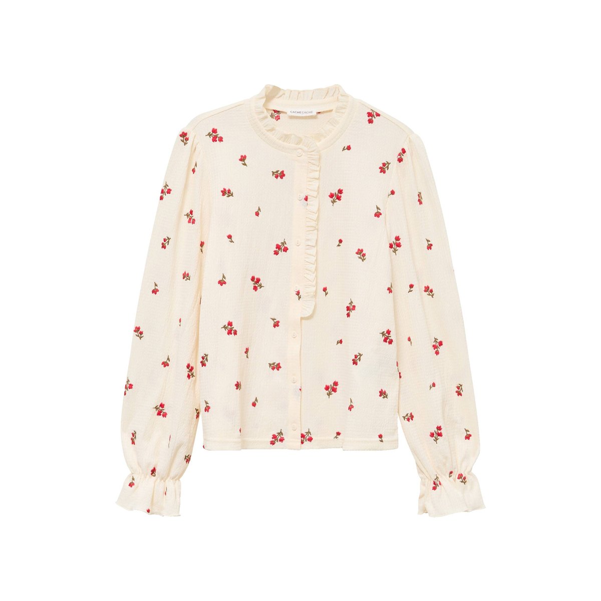 Chemise droite broderie manches longues ecru, CACHE CACHE