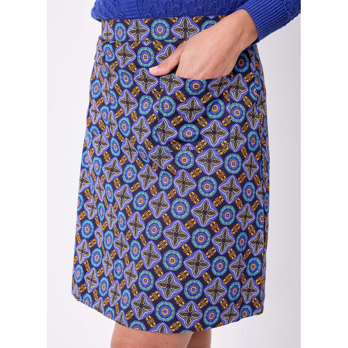 Jupe évasée en coton stretch NORA bleu nairobi, PRINCESSE NOMADE