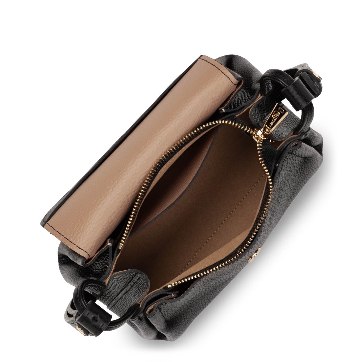 Petit sac trotteur, Made in France ACCORDÉON DOUBLE noir - in - nude, LANCASTER