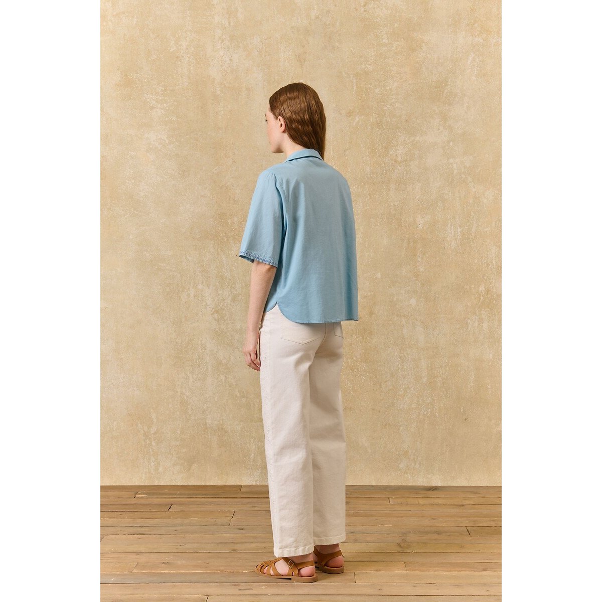 Emilius Embroidered Blouse with Short Sleeves sky blue, LOUISE MISHA