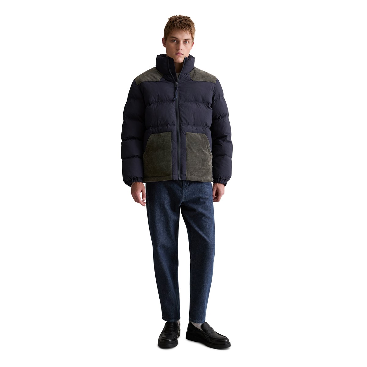 Veste matelassée regular avec empiècements en velours côtelé de couleur contrastée bleu foncé, MARC O’POLO DENIM