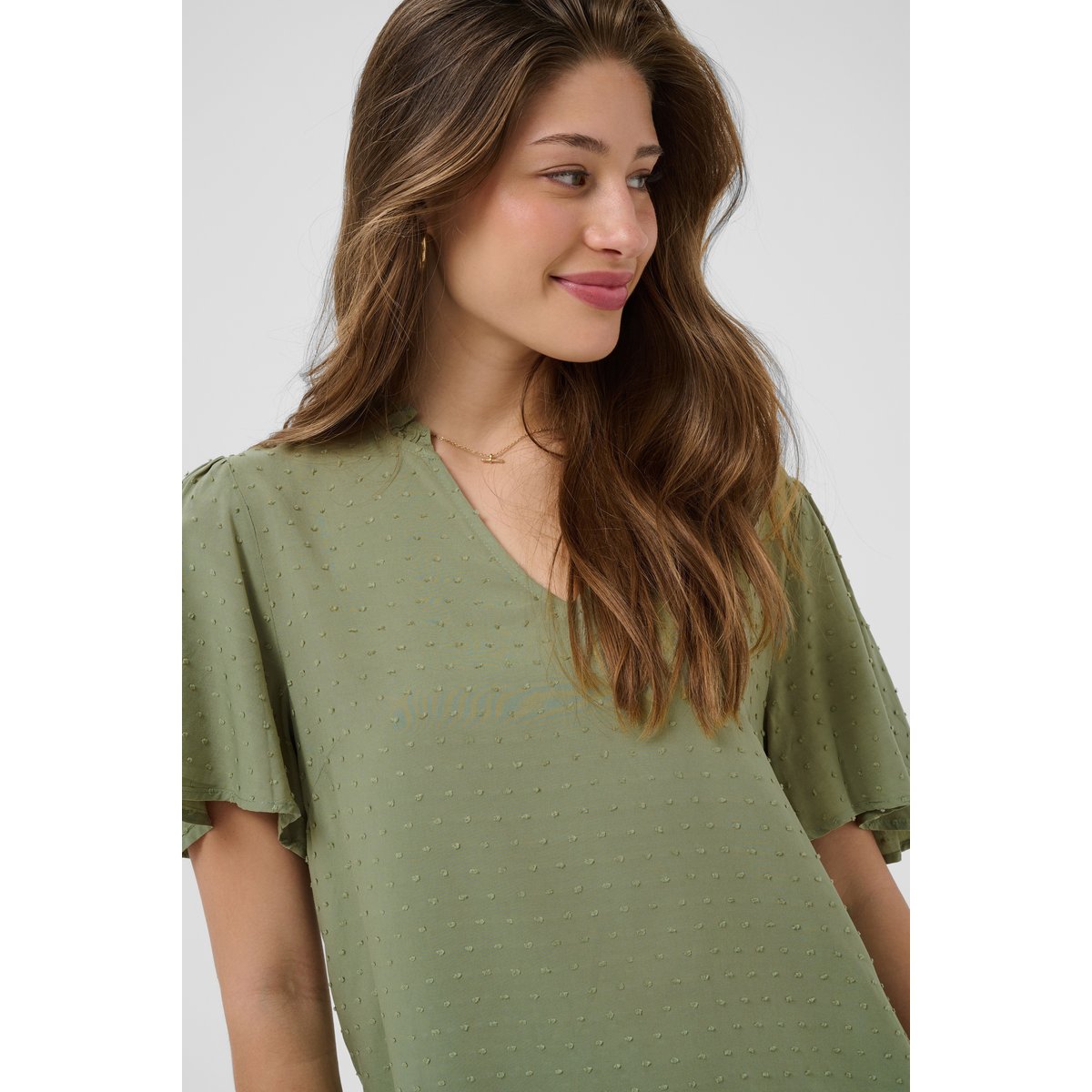 Blouse à manches courtes gris shadow, CREAM