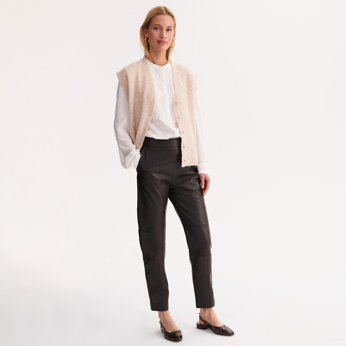 Marl Knit Sleeveless Cardigan light beige marl, ANNE WEYBURN