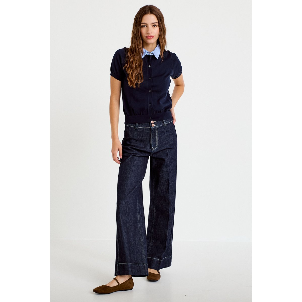 Polo col chemise manches courtes bleu marine, CACHE CACHE