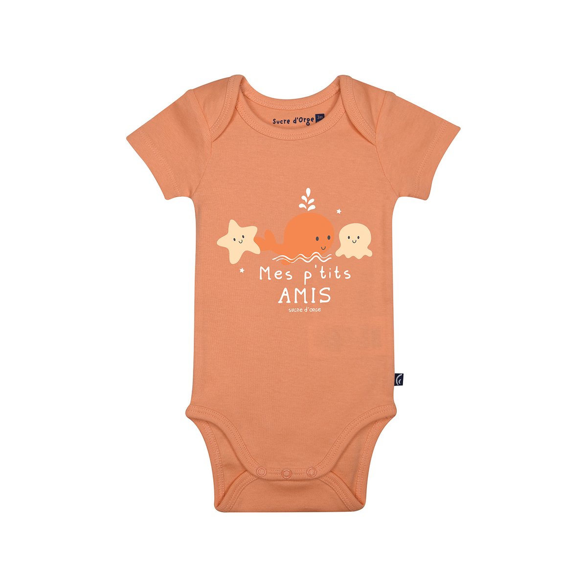 Lot de 3 bodies laelie manches courtes bebe orange, SUCRE D'ORGE