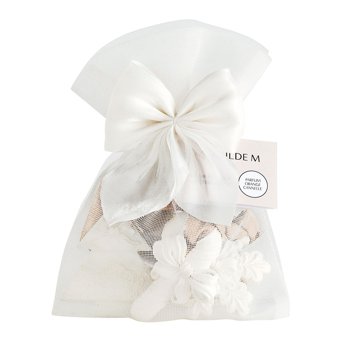 Pochon 3 décors parfumés Orange Cannelle RUBANS DE FÊTE blanc, MATHILDE M